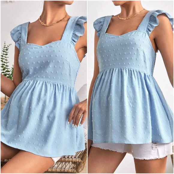 Maternity Swiss Dot Ruffle Sleeve Low Back Blouse - Picture 2 of 4